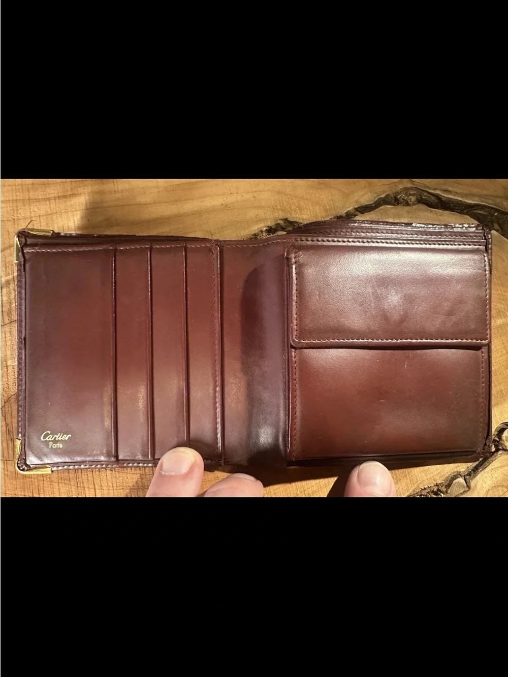 Vintage Cartier Must De Cartier Leather Bifold Wallet Coin Pocket Burgundy